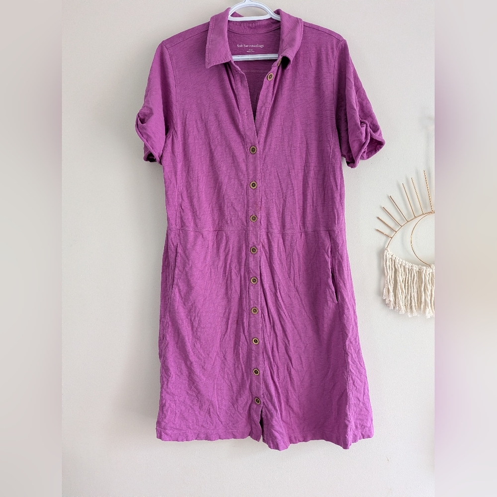 Soft Surroundings 100% Cotton Filipa  Shirt Dress With Pockets